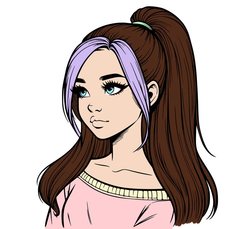 realistic girl with a high ponytail