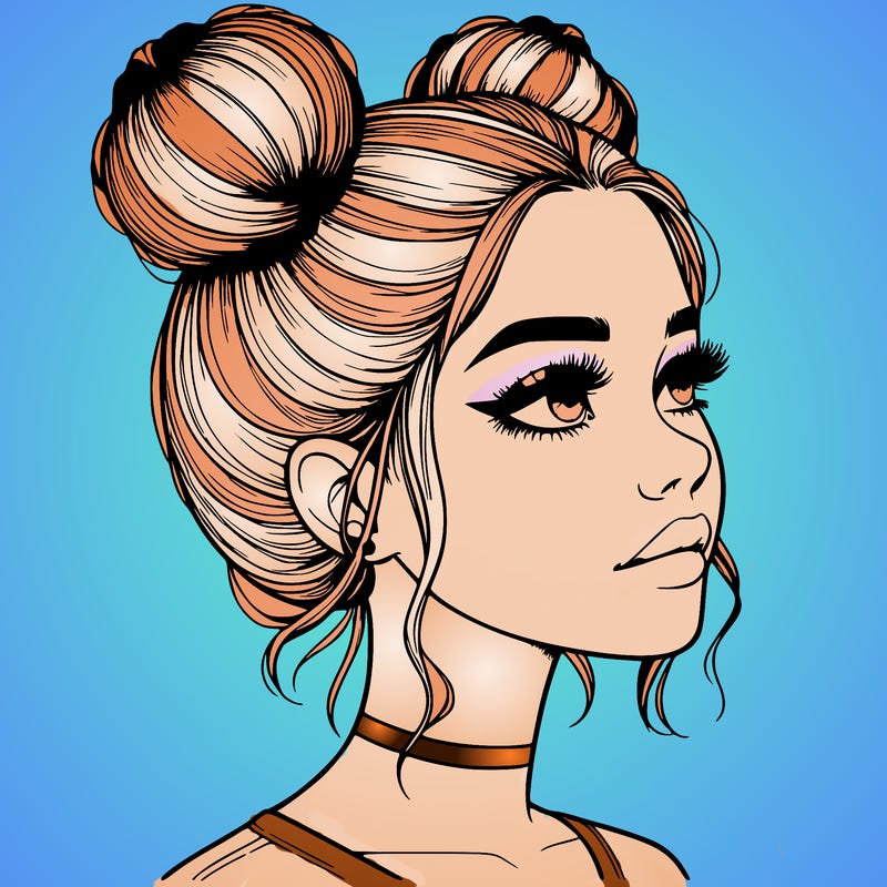realistic girl with buns on the top of her head