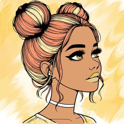 realistic girl with buns on the top of her head