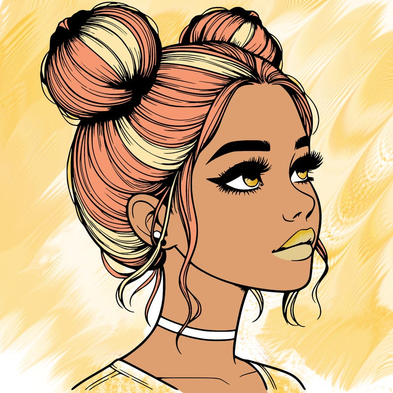 realistic girl with buns on the top of her head