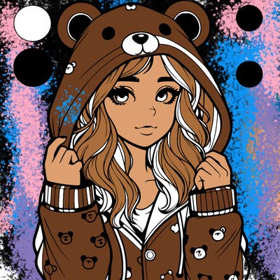 realistic girl in a animal pjs hoodie