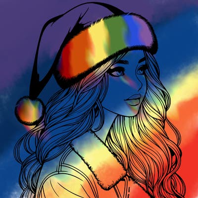 realistic girl in santa hat