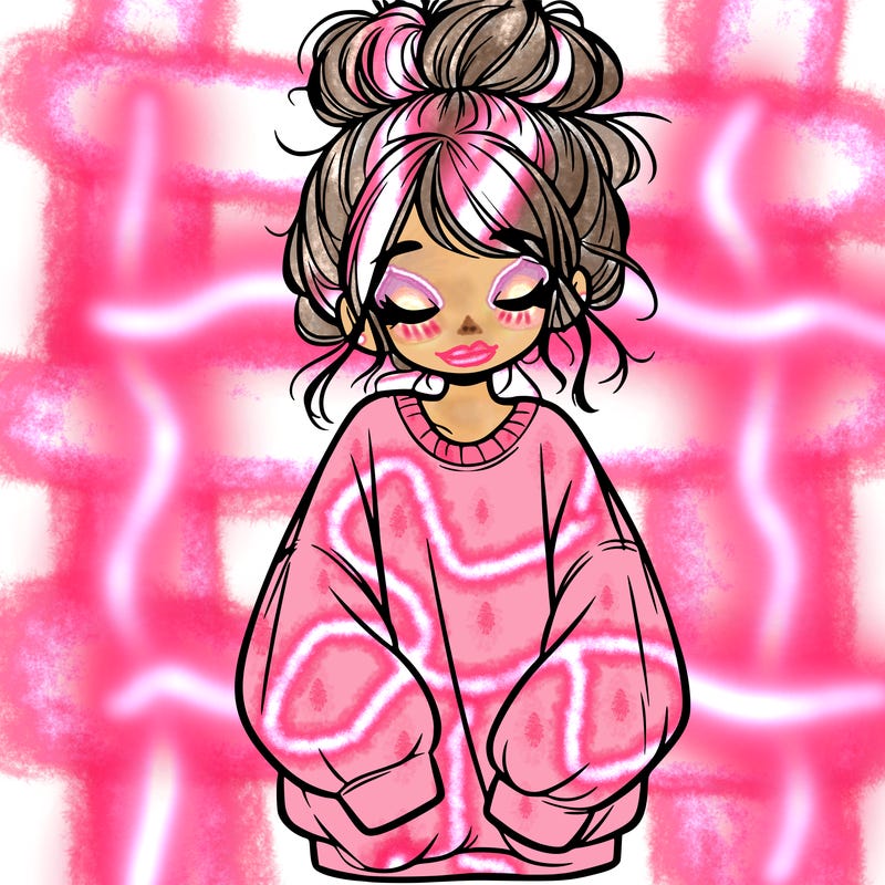 girl with baggy sweatshirt and messy bun