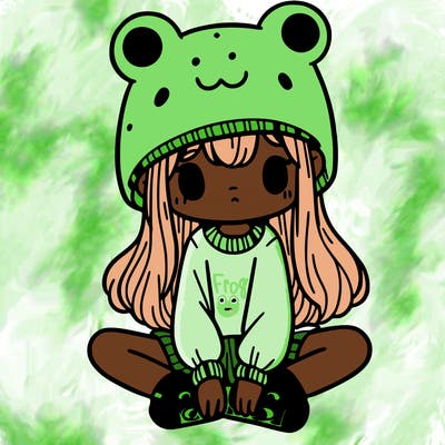 a girl wearing a frog hat and some frog socks