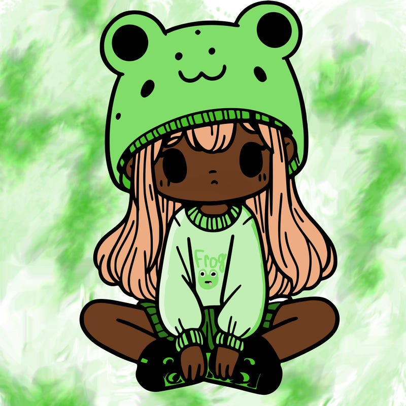 a girl wearing a frog hat and some frog socks