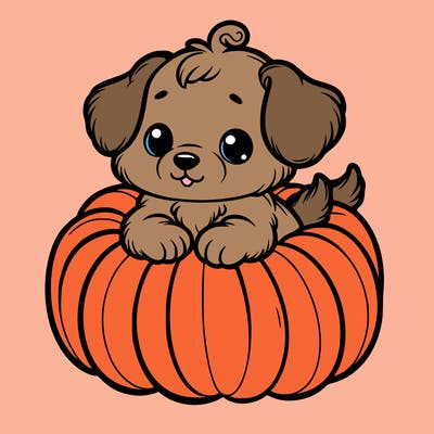 cute little puppy in a pumpkin