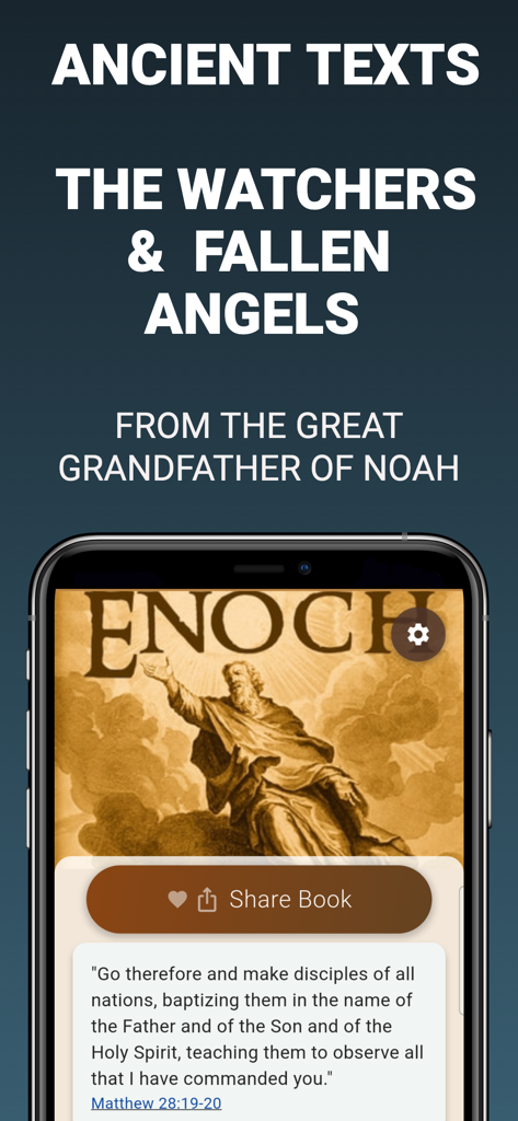 Book of Enoch ￮ - Screenshot of the Book of Enoch app featuring ancient texts about the Watchers and fallen angels.
