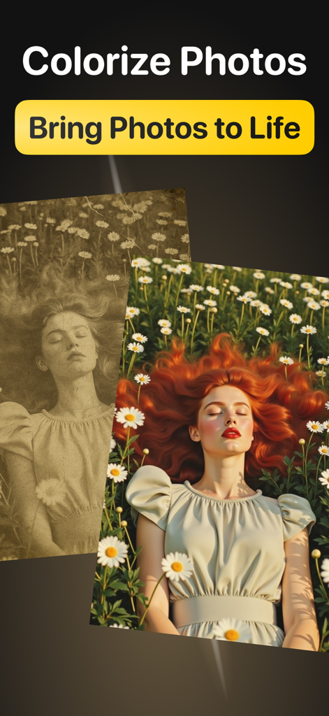 AI Restore Photo - Unblur - A side by side comparison showing a faded old photo restored into a vibrant colorized image