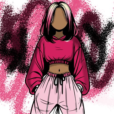 realistic girl faceless with baggy pants and a crop top