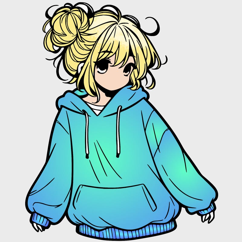 girl with baggy sweatshirt and messy bun