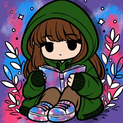 girl in oversized hoodie reading a book