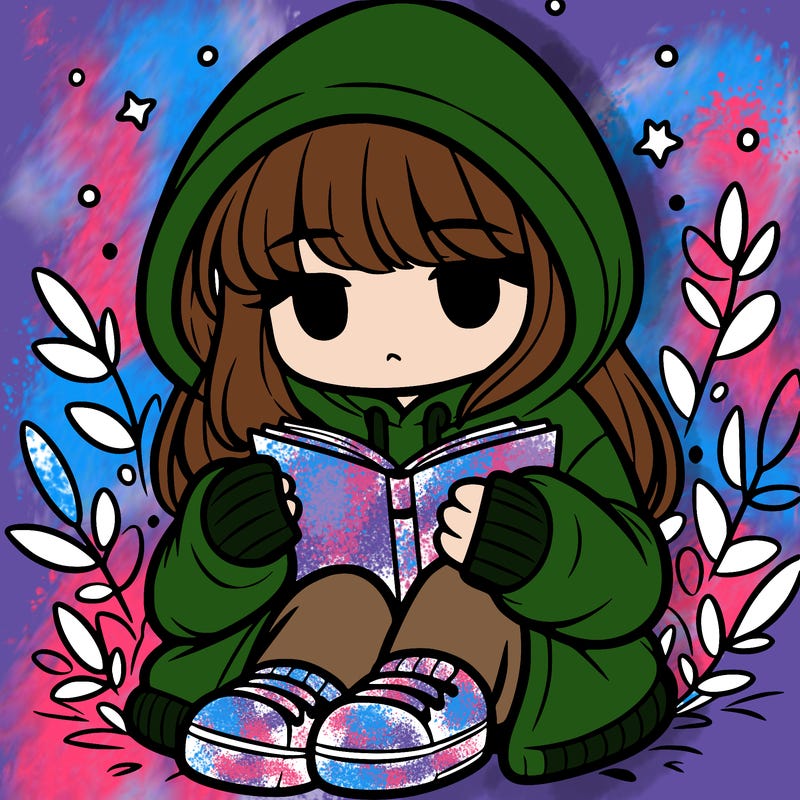 girl in oversized hoodie reading a book