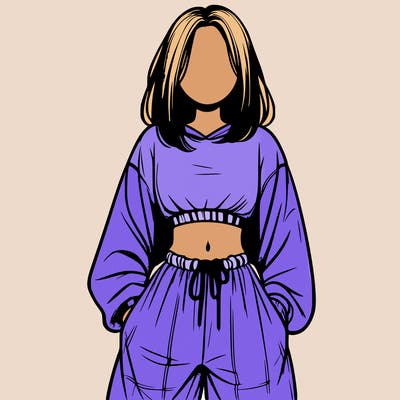 realistic girl faceless with baggy pants and a crop top