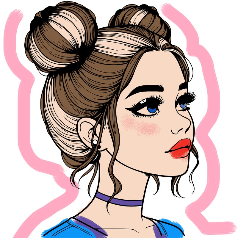 realistic girl with buns on the top of her head