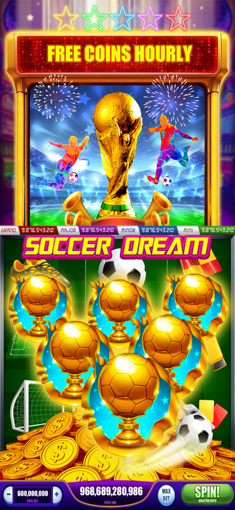 Classic Slots VIP - Classic Slots VIP Soccer Dream themed slot machine featuring a golden trophy and soccer ball symbols
