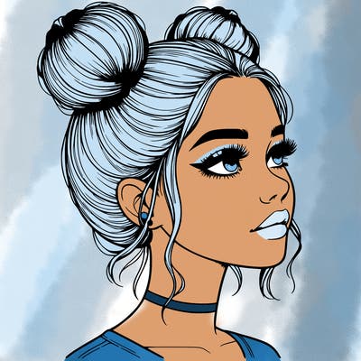 realistic girl with buns on the top of her head