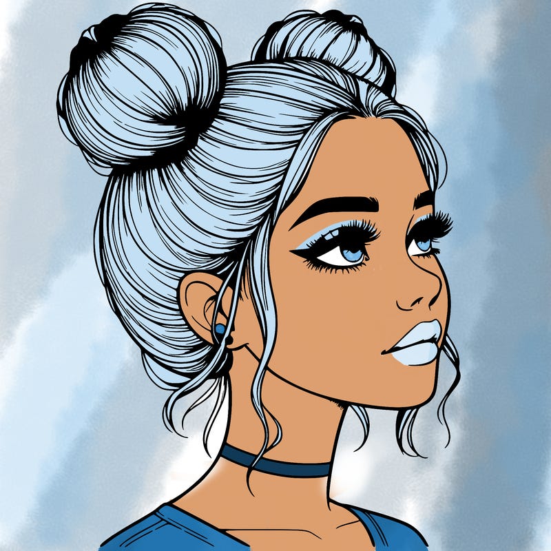 realistic girl with buns on the top of her head