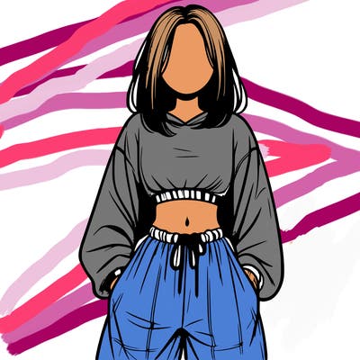 realistic girl faceless with baggy pants and a crop top