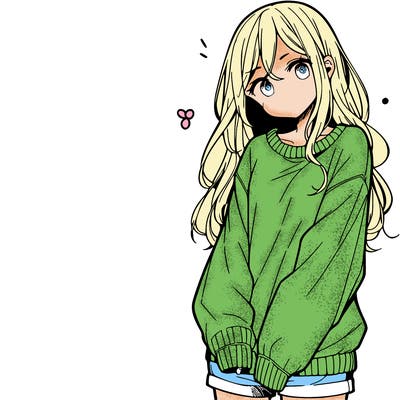 manga teen girl  in a sweater and baggy pants