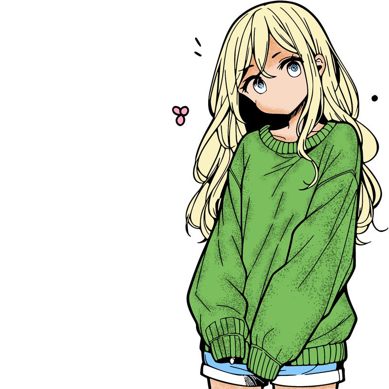 manga teen girl  in a sweater and baggy pants
