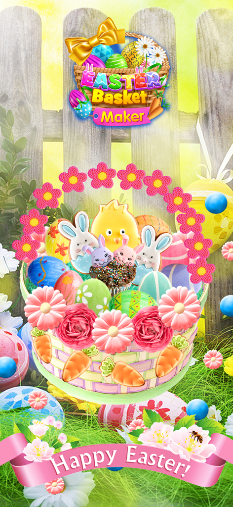 Easter Basket Maker Decorate - Decorated Easter basket with colorful eggs and bunnies