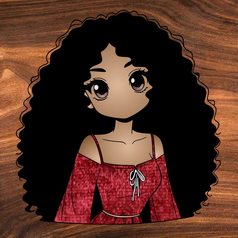 a black anime girl with long afro hair