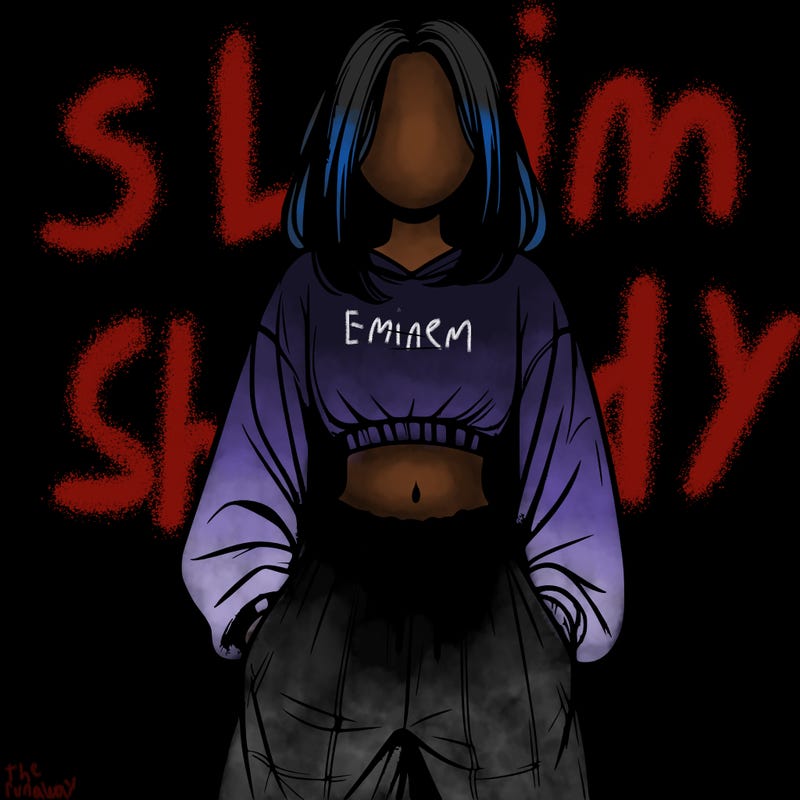 realistic girl faceless with baggy pants and a crop top