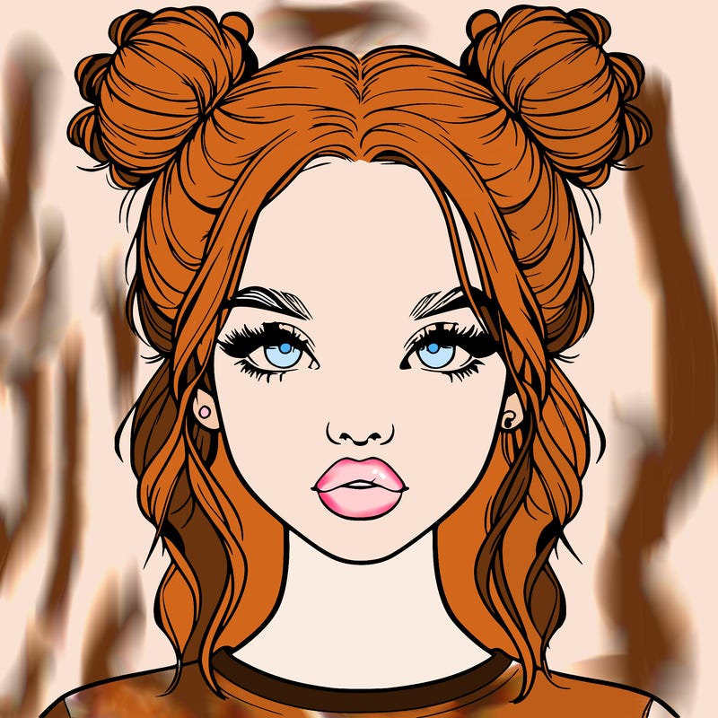 realistic girl with two buns in hair and lips