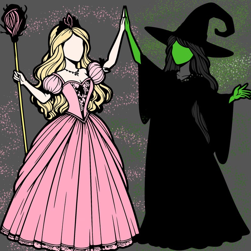 detailed realistic split of a princess and a witch