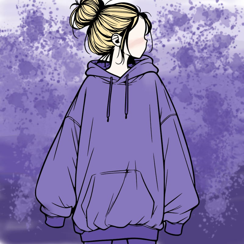 realistic girl with a oversized sweatshirt on and a bun