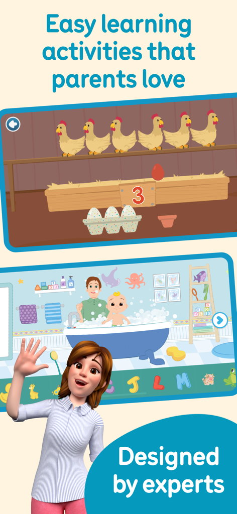 CoComelon: Learn ABCs and 123s - Juegos educativos para niños pequeños de CoComelon con actividades de contar y personajes como JJ en el baño