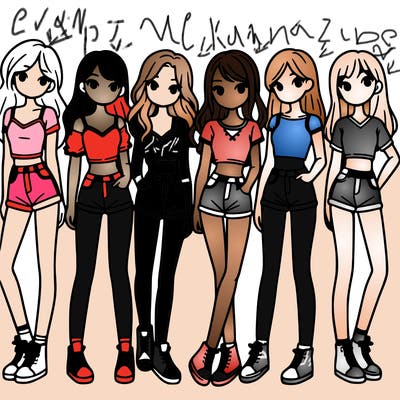 a group of girls wearing crop tops and shorts