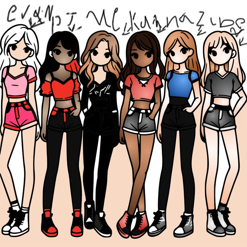 a group of girls wearing crop tops and shorts