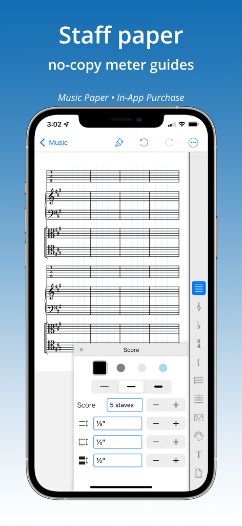 GridMaker - Interfaz de la aplicación GridMaker para crear papel pentagramado musical personalizado