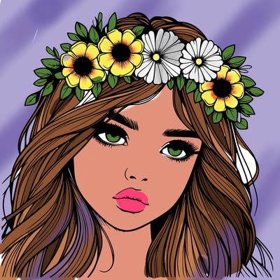 realistic girl with flowers crown