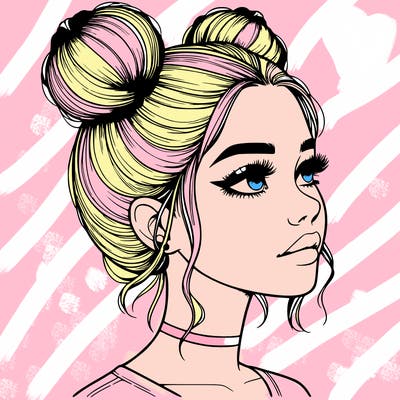 realistic girl with buns on the top of her head
