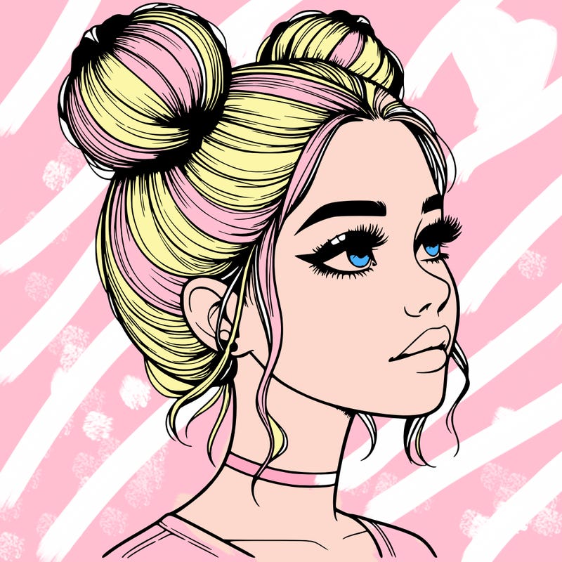 realistic girl with buns on the top of her head