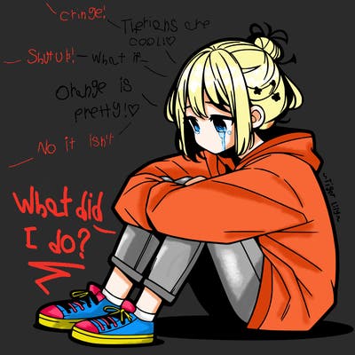 sad anime girl sitting alone