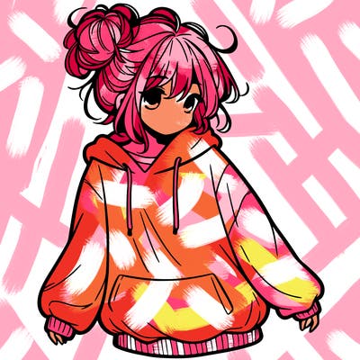 girl with baggy sweatshirt and messy bun