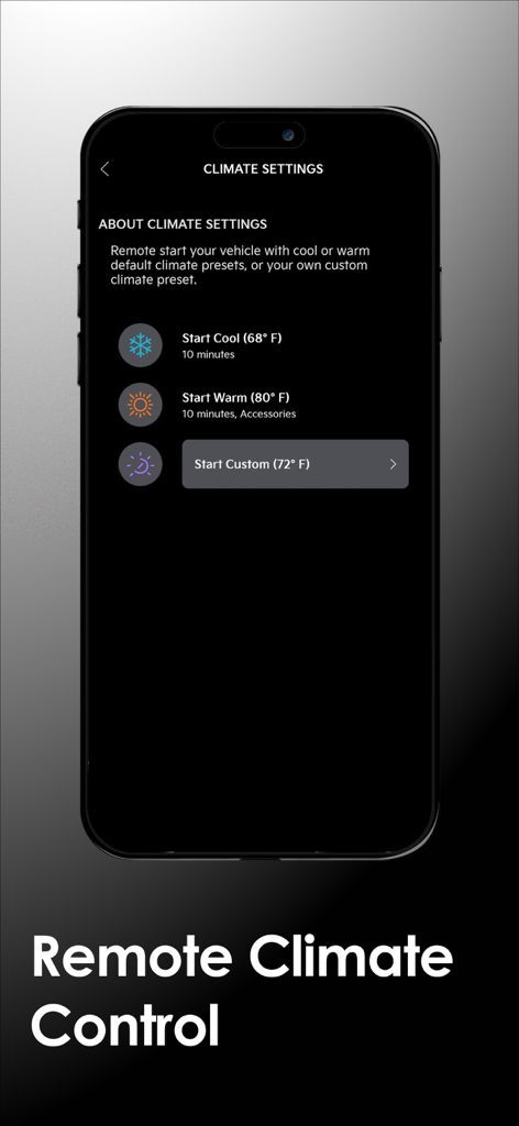냉방 및 난방 온도 사전 설정이 있는 기아 액세스 앱 원격 실내 온도 조절 화면