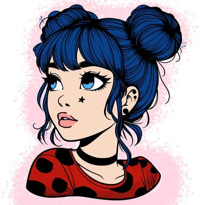 realistic girl with spacebuns