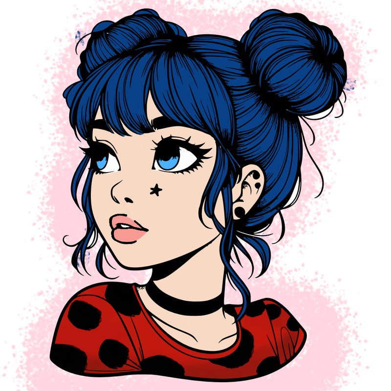 realistic girl with spacebuns