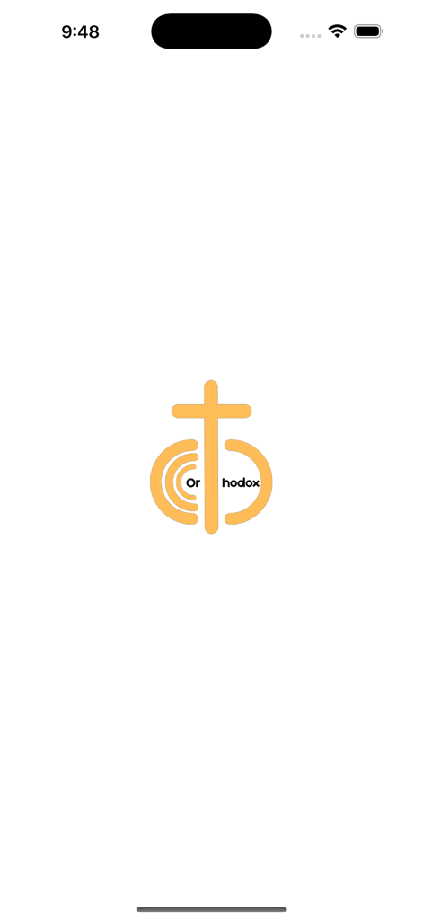 Orthodox Symbolism - Splash screen of the Orthodox Symbolism app featuring a golden cross logo on a white background