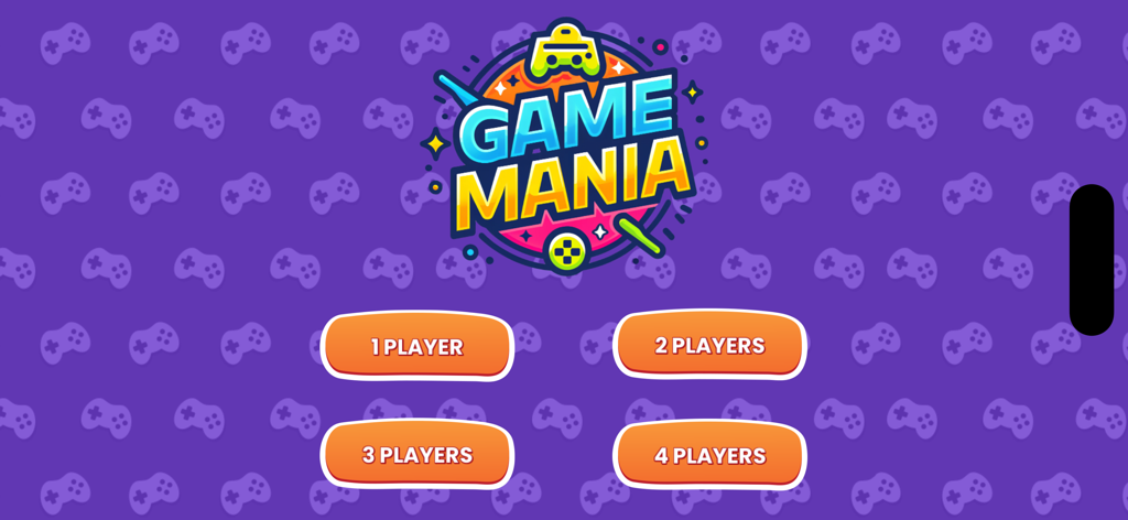 Game Mania World - Multiplayer - Main menu of Game Mania World featuring options to select between one and four players.