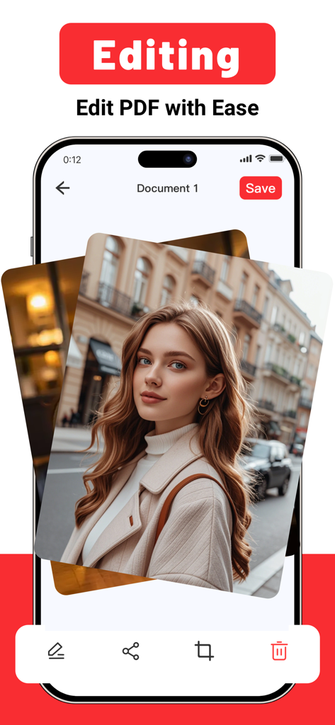 Easy PDF Scanner - Scan&Read - Easy PDF Scanner app interface for editing and cropping documents