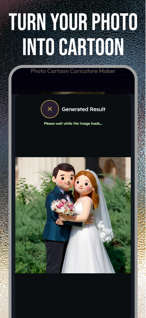 Caricature Maker - Toon Me Art - AI cartoon version of a wedding couple created with the Caricature Maker Toon Me Art app