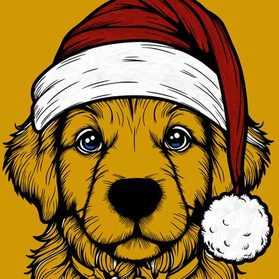 realistic dog with a christmas hat