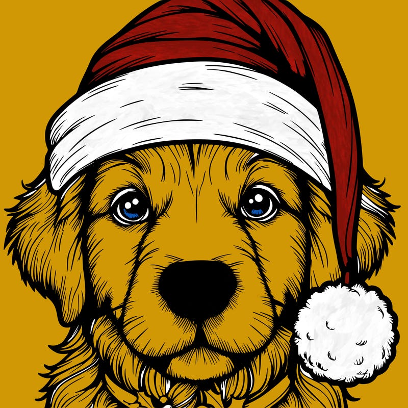 realistic dog with a christmas hat