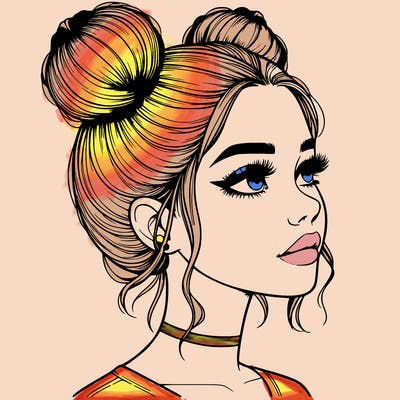 realistic girl with buns on the top of her head