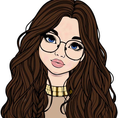 girl with long hair and freckles and glasses realistic